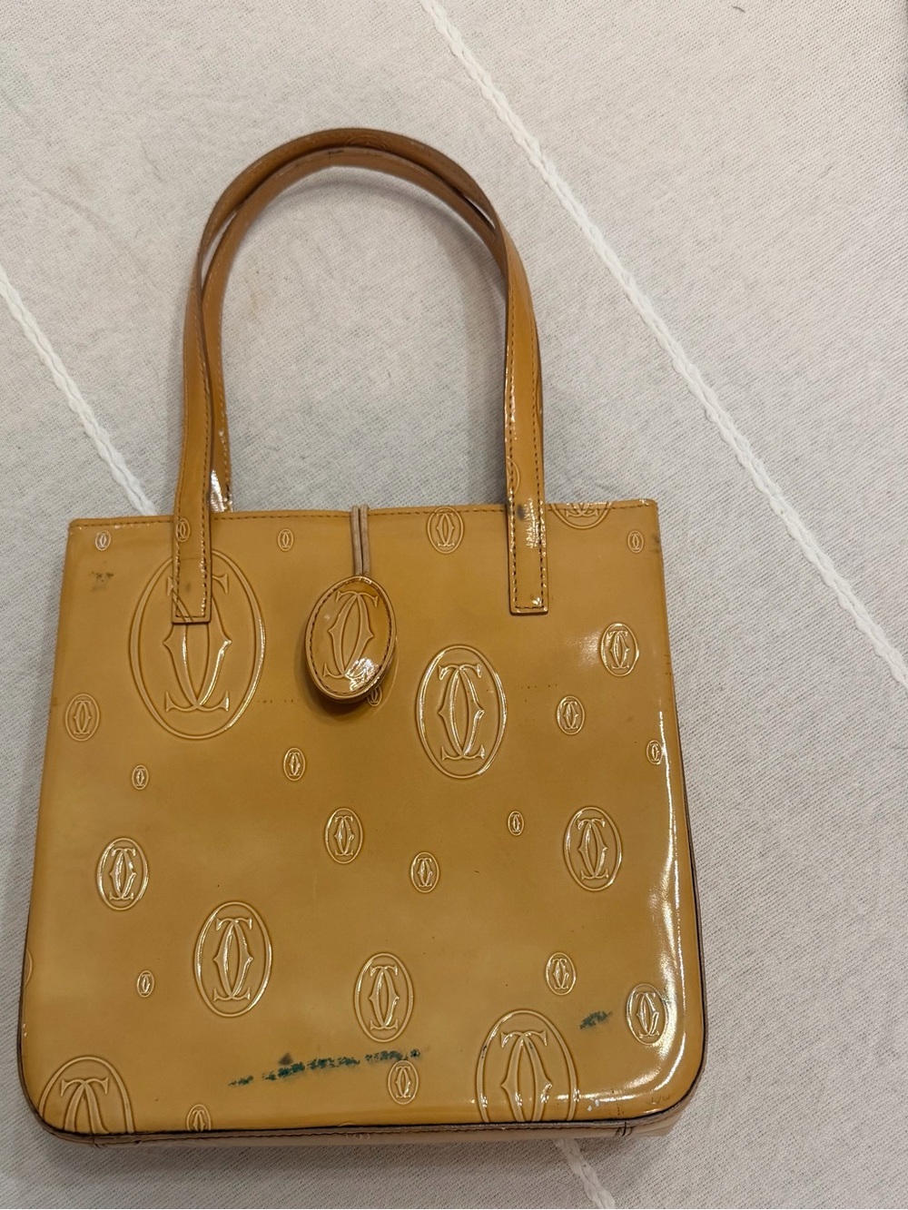 Patent Leather Tote in Mustard Yellow